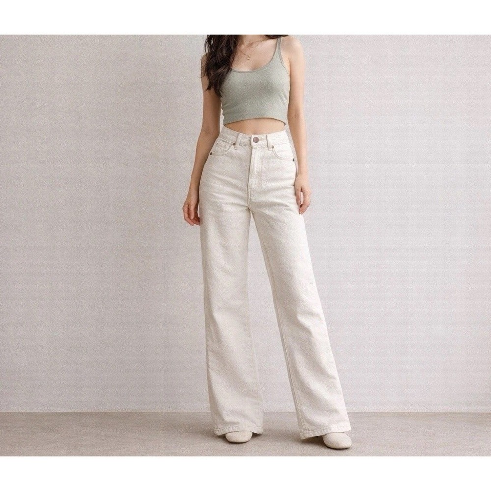 LOFT OOP Cream Wide Leg Jeans Petite High Rise 26 Inseam - Picture 2 of 6